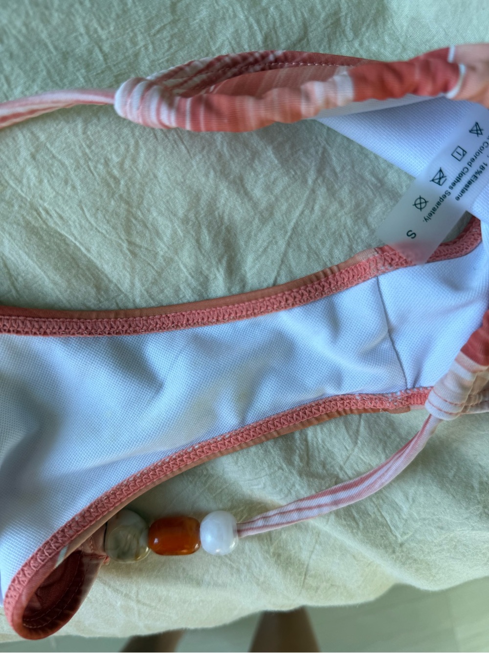 COMMENSE Coral Watercolor Stripe Beaded Triangle Bikini Set S - Picture 4 of 7